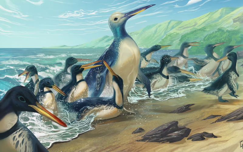 Художественная реконструкция двух новых видов пингвинов: Kumimanu fordycei и Petradyptes stonehousei.