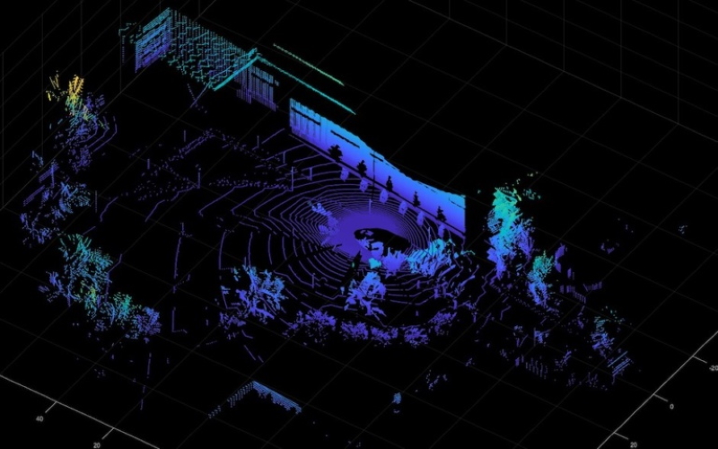 Виртуальный скан здания Национального центра автомобильных инноваций в Уорикском университете, созданный с помощью LiDAR-модели Intelligent Vehicle Group.